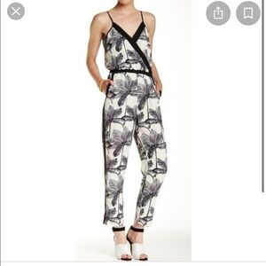 Daniel Rainn Monochrome Leaf Pattern Jumpsuit